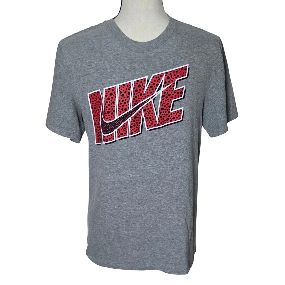 Nike Mens Safari Print Graphic T-Shirt Gray Red Logo Short Sleeve Small